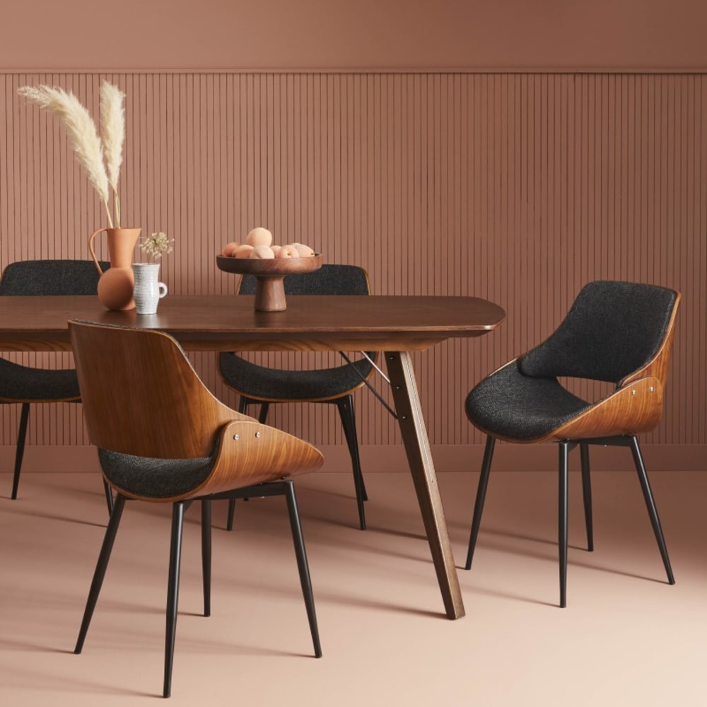 Signature Stuhl mit Walnuss-Finish und grauem Stoffsitz - H78 cm style modern - Stoff