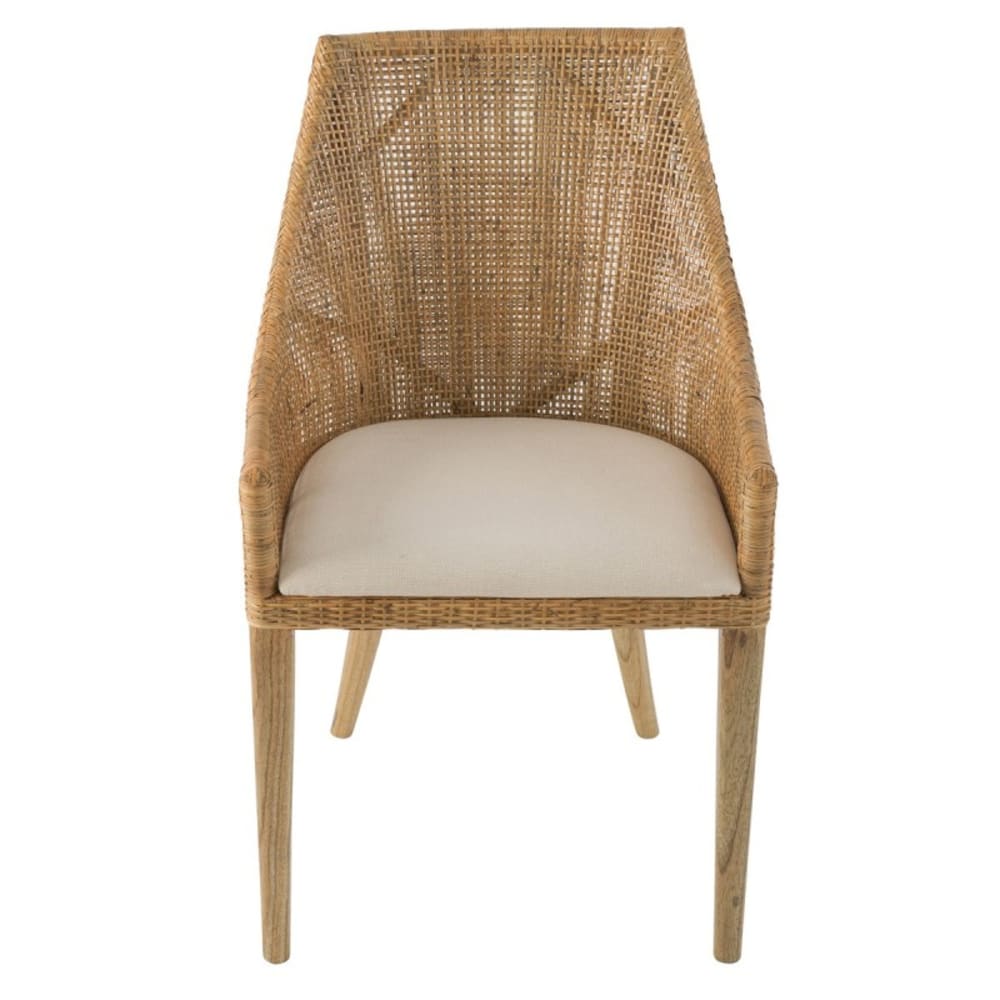 Rattanstuhl mit abnehmbarem Stoffsitz - H88 cm - Maisons Du Monde