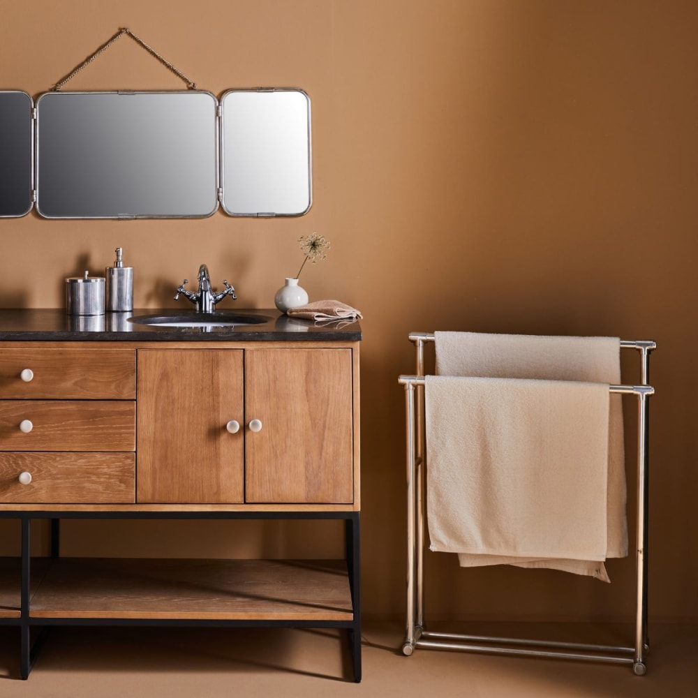 Porte-serviettes à poser 2 barres en laiton finition argent - H74 cm