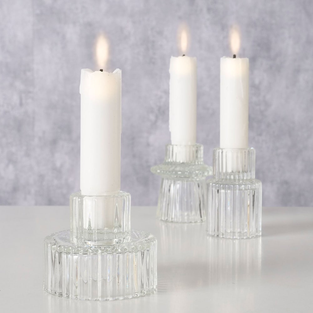 Set de 3 bougeoirs en verre strié 6x6x7cm - Maisons du Monde