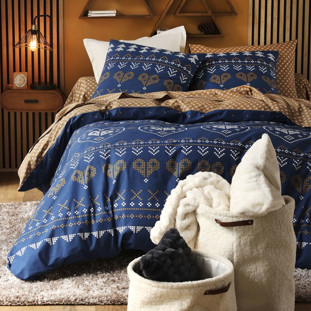 Housse de couette en coton bleu 140x200cm