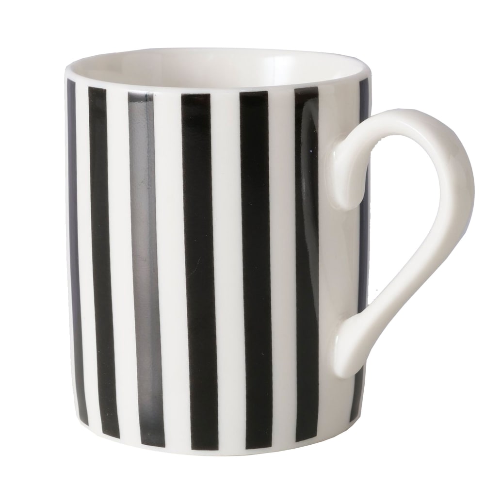 Tasse à café en céramique rayures noires et blanches 8.5x5.8x6cm