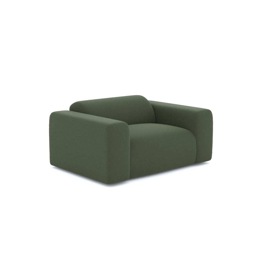 Fauteuil de salon tissu tramé vert olive