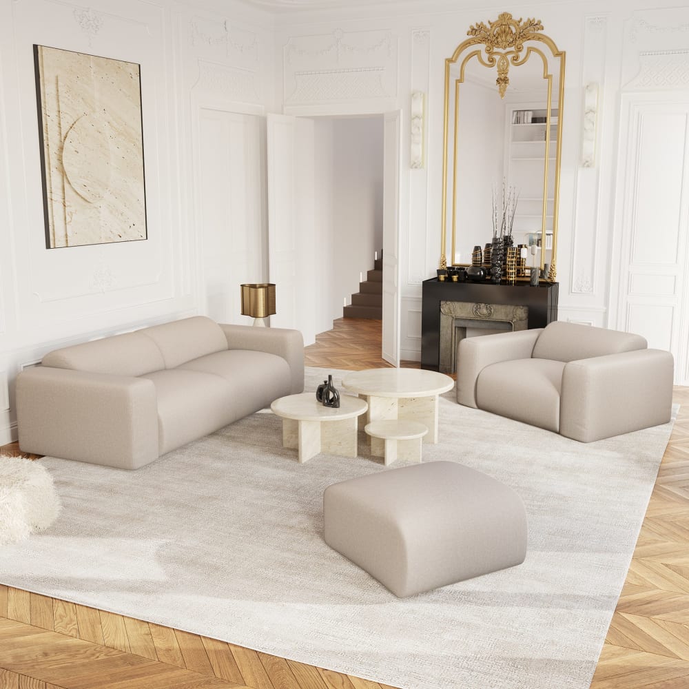 Fauteuil en tissu tramé beige - Maisons du Monde