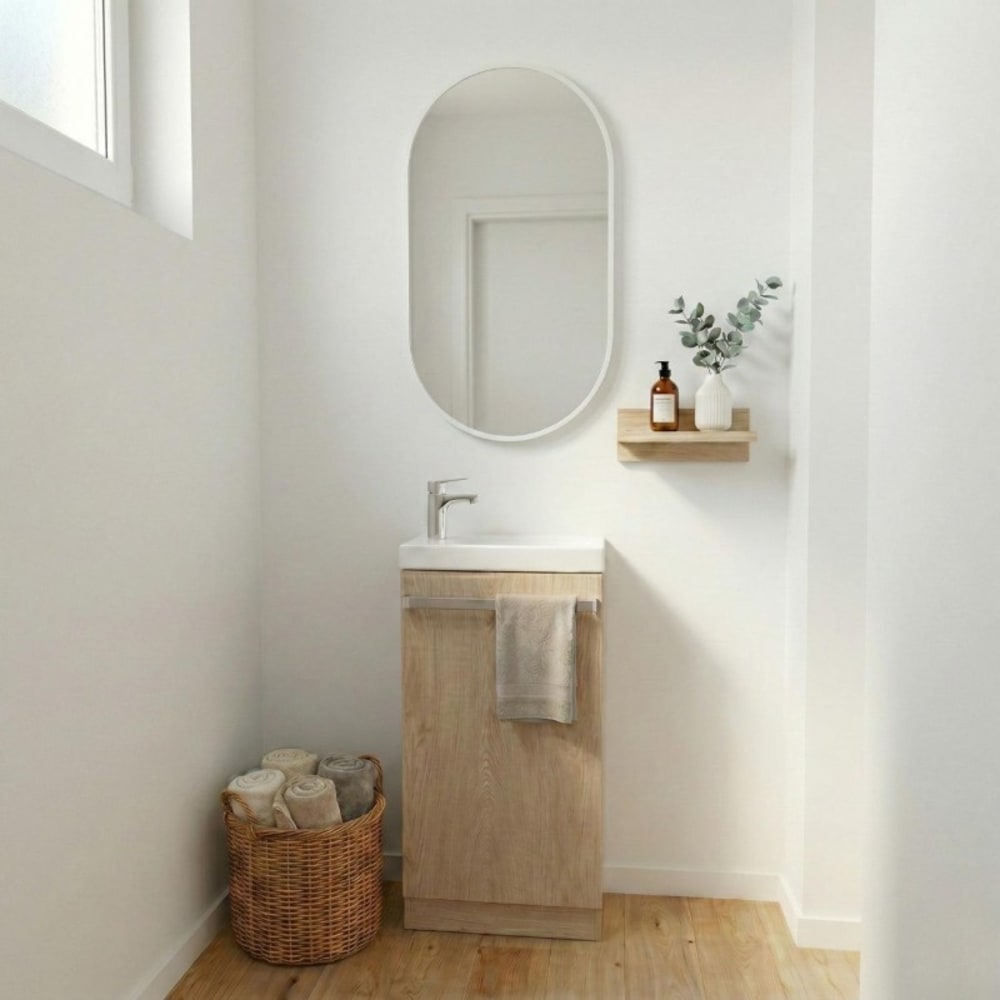 Mob In Waschtischunterschrank + Waschbecken + Spiegel Braun Holz