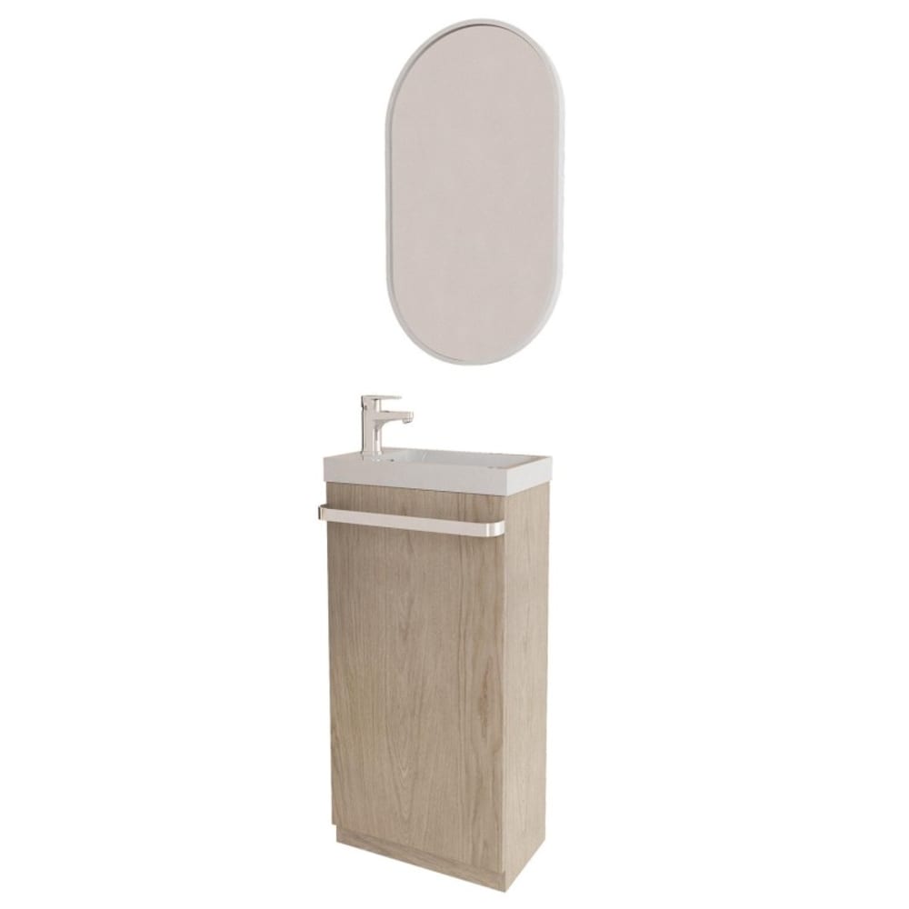 Meuble lave-mains sur pieds en chêne + vasque + miroir - Maisons du Monde