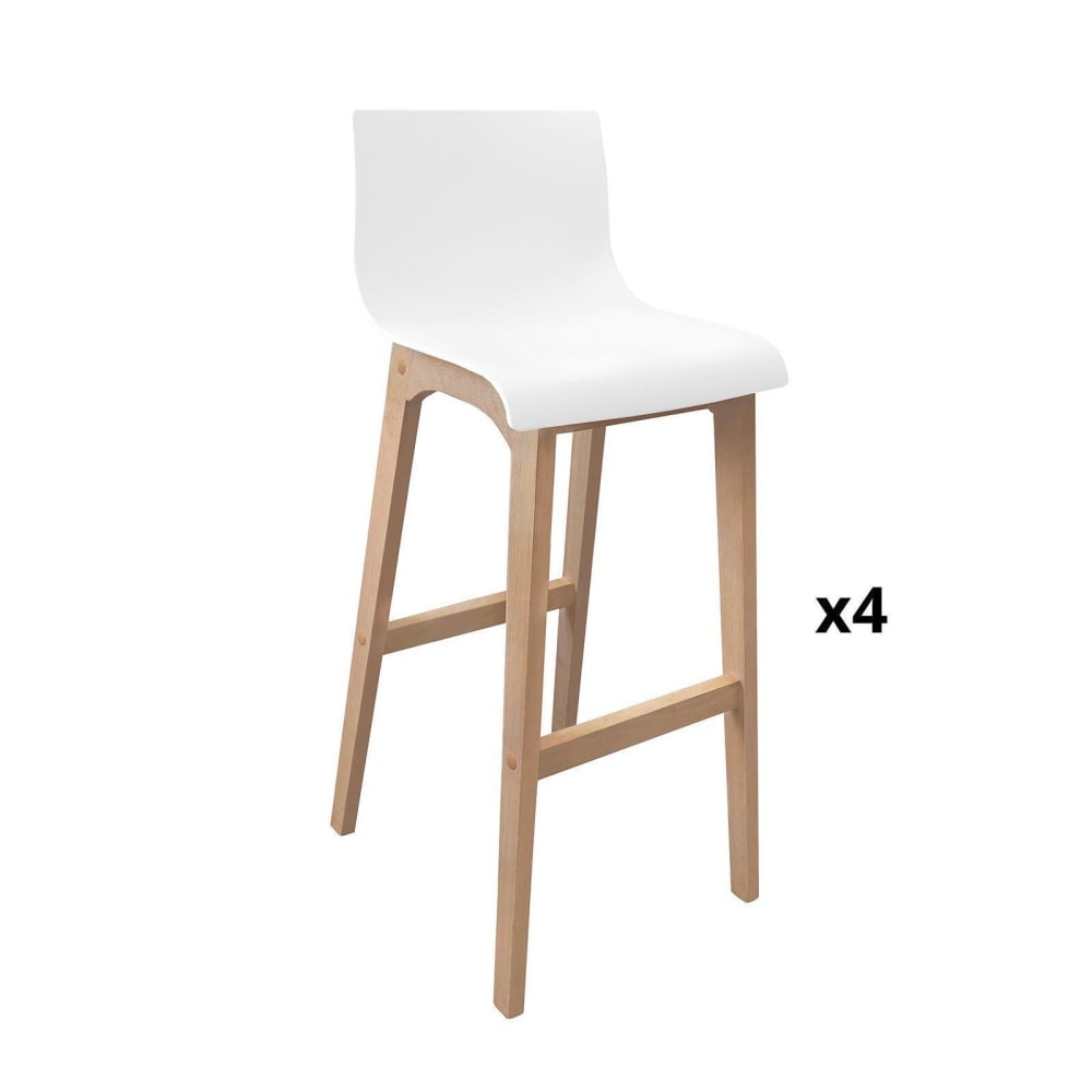 Lot de tabourets de bar en chêne et assise plastique blanche 75cm - Maisons du Monde