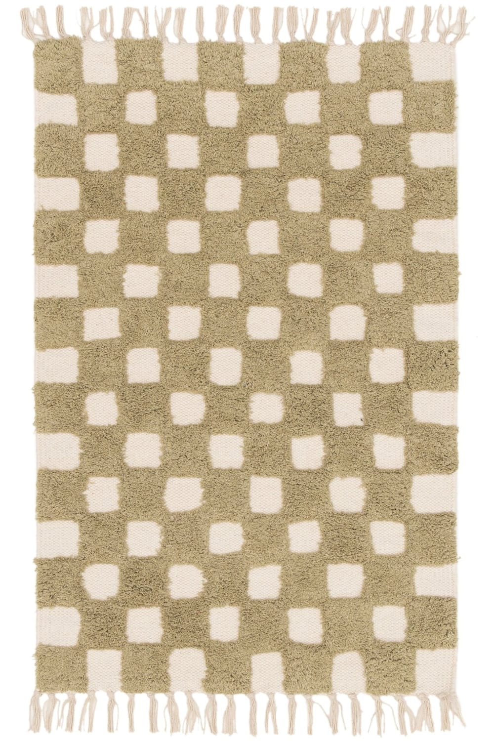 Tapis enfant à carreaux 100% coton beige 120 x 170