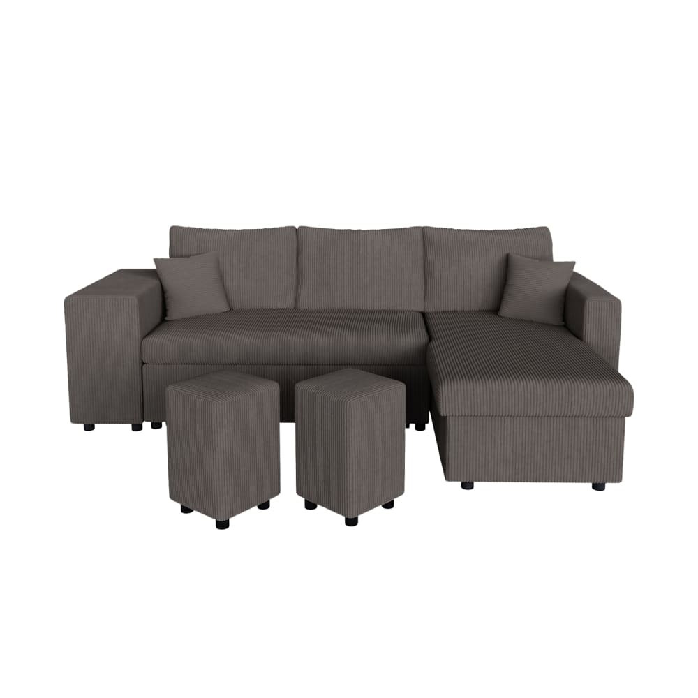 Canapé convertible avec 2 poufs gauche en velours côtelé - Gris foncé