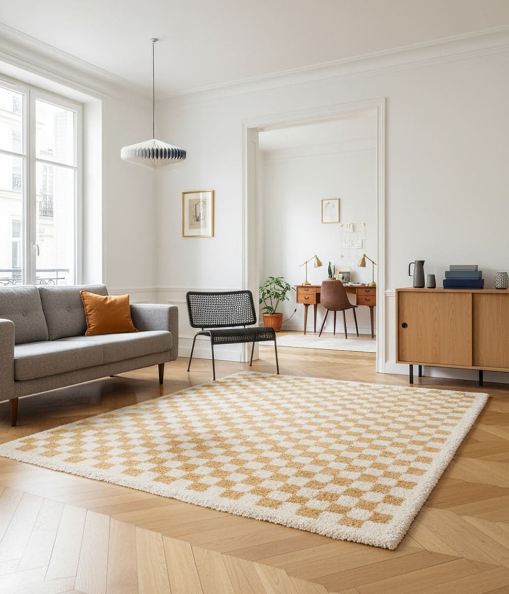 Tapis à poil haut doux et confortable jaune 160 x 230