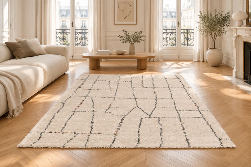 Tapis shaggy épais et doux facile à entretenir beige 200 x 290 cm - Maisons du Monde