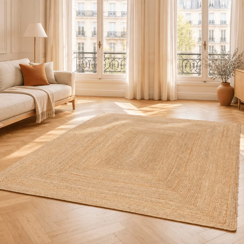AFK Living Tapis design fait main en jute beige 120 x 170 cm style classique chic Certifié Oeko-Tex