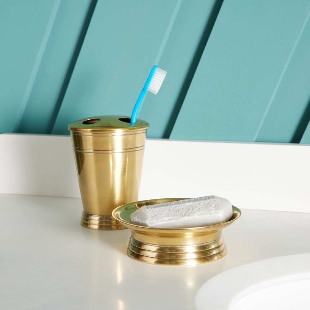 Porte brosse à dents en laiton finition doré - h13 cm — vue 3