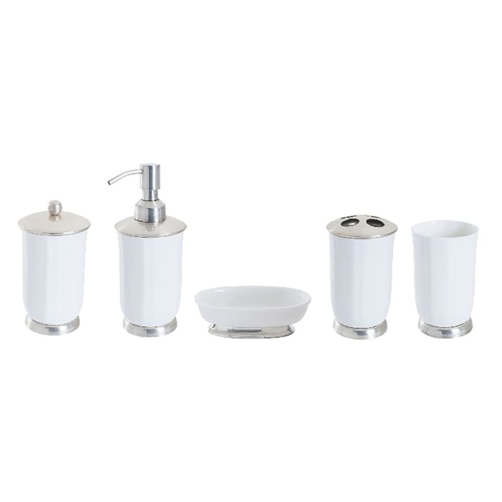 Ensemble d'accessoires de lavabo en porcelaine et métal blanc - H20 cm