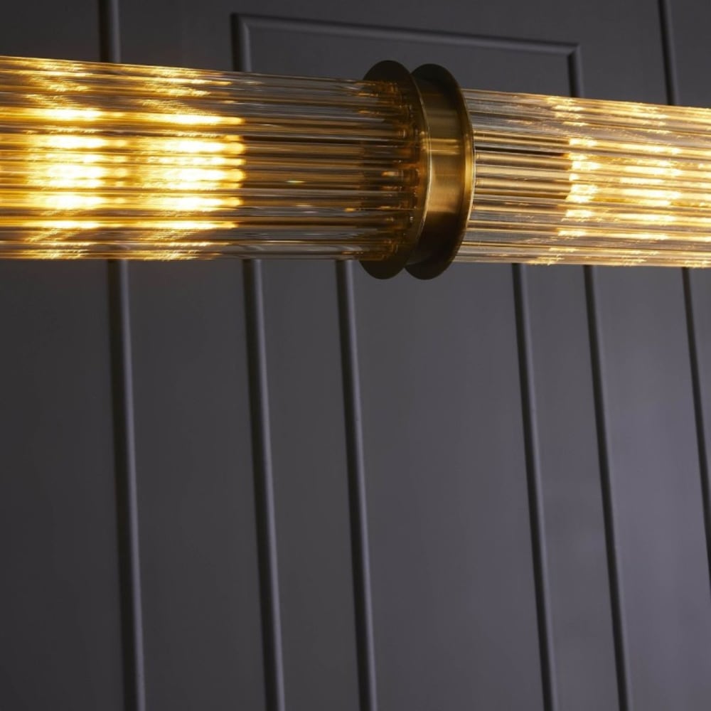 Lustre tube double en verre et métal galvanisé doré - h120 cm — vue 4