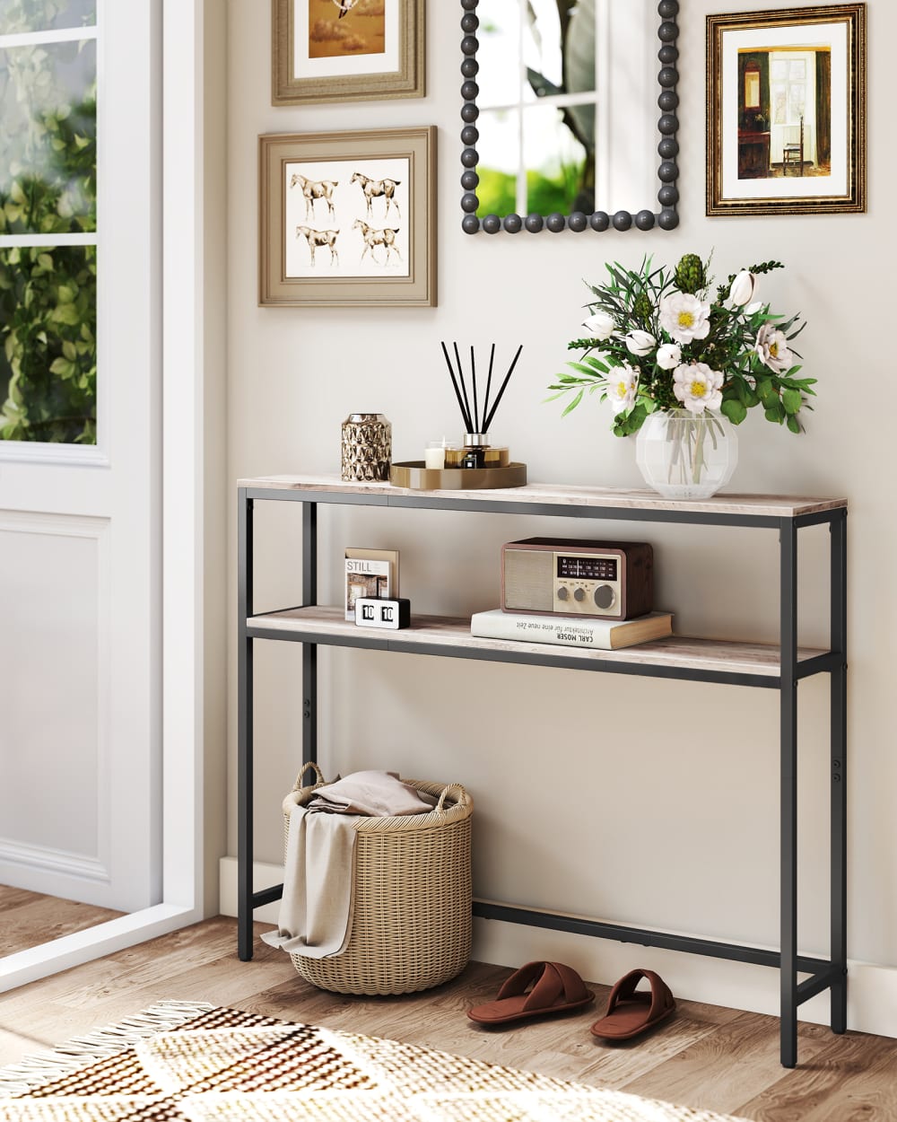 Console pour couloir de salon fine à 2 niveaux 20 x 100 x 80.9 cm noir - Maisons du Monde