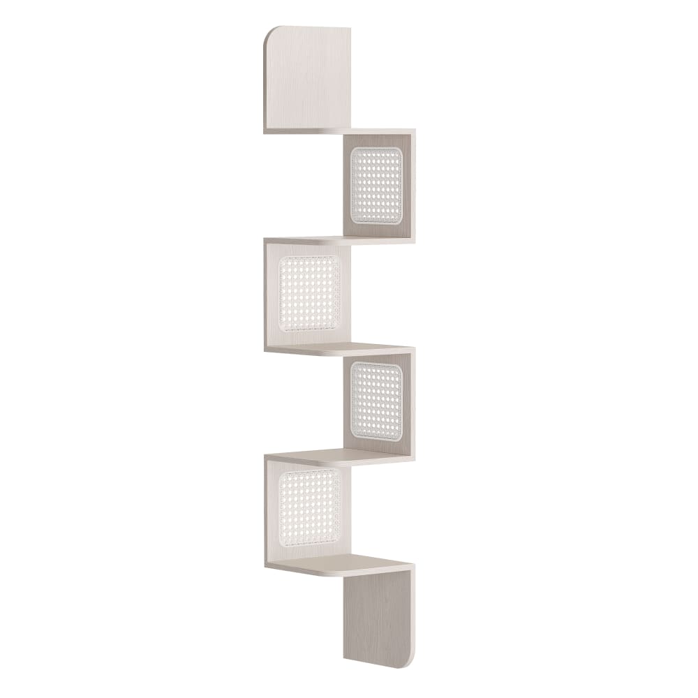 Étagère d'angle à 5 niveaux côtés en rotin pvc beige avoine