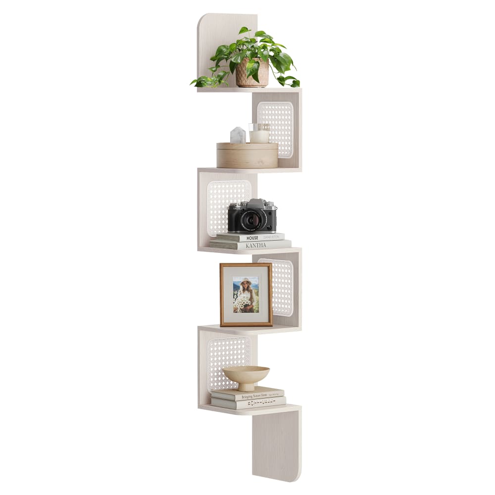 Étagère d'angle murale à 5 niveaux gain de place en zigzag côtés beige