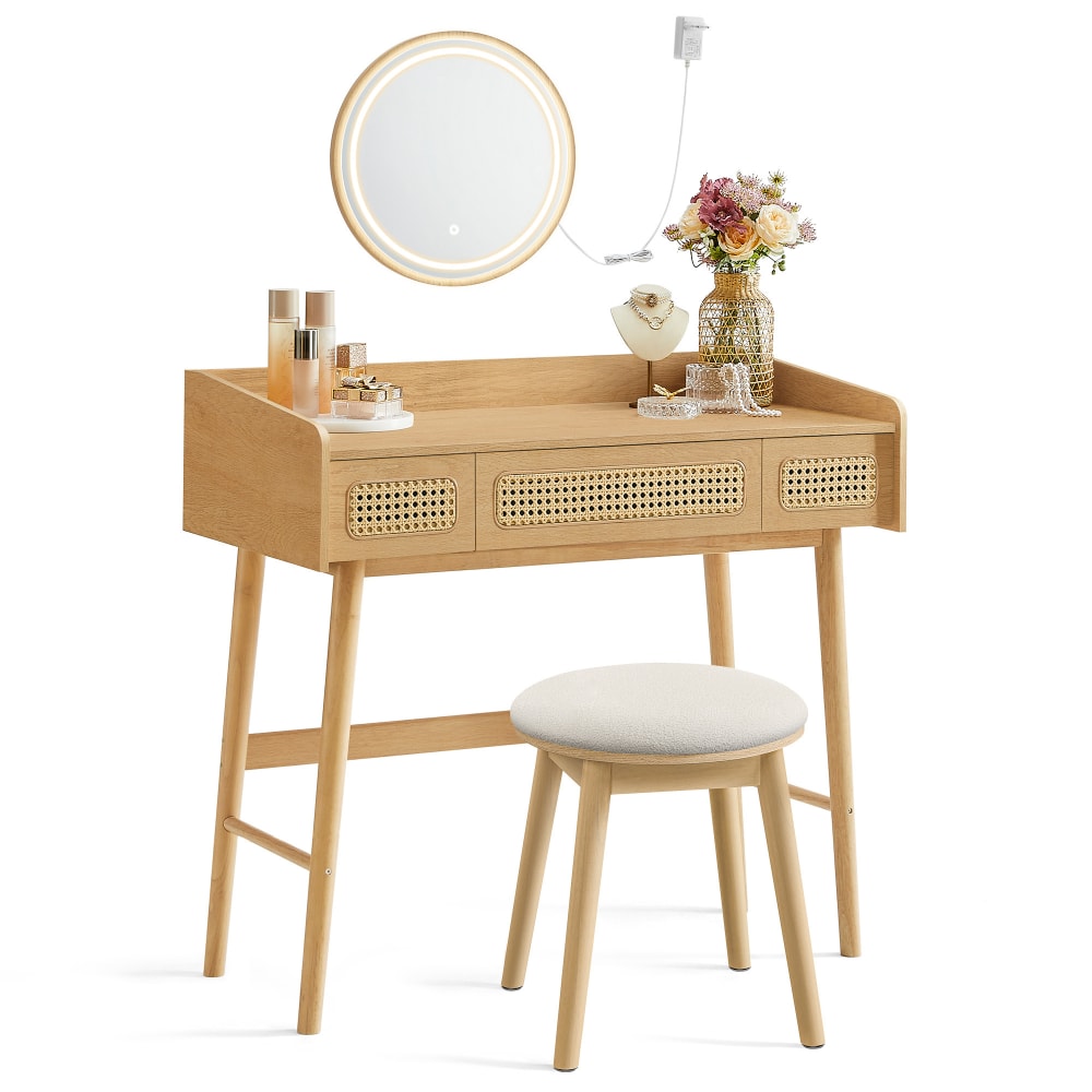 Coiffeuse avec tabouret de maquillage miroir 3 tiroirs beige