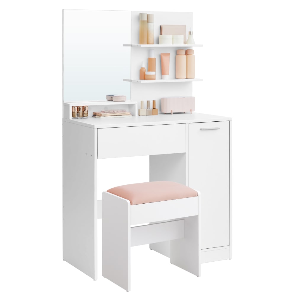 Coiffeuse tabouret de maquillage avec miroir 1 tiroir blanc