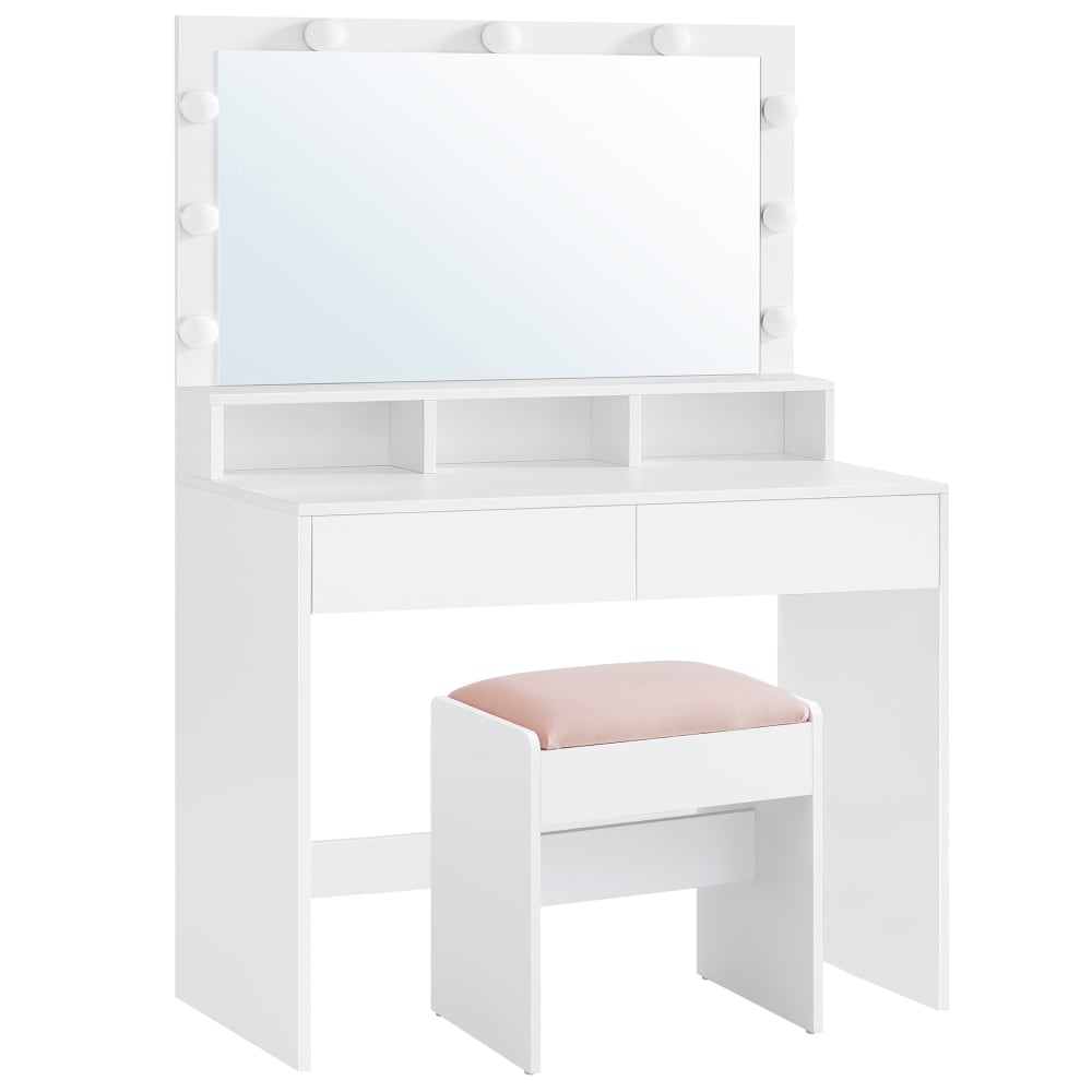 VASAGLE Coiffeuse avec miroir et tabouret ensemble blanc style contemporain Blanc Panneau De Particules - 80x132x40cm