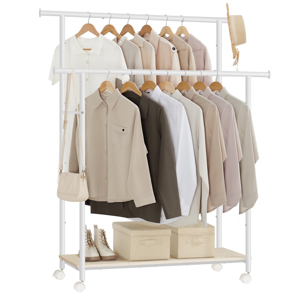 SONGMICS Portant à vêtements sur roulettes 98.5 cm 100 kg blanc et beige style contemporain Beige Acier - 99x157x40cm