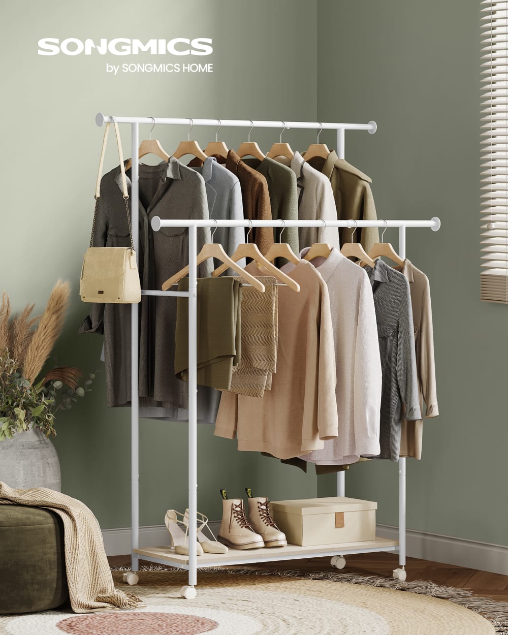 Portant à vêtements sur roulettes 98.5 cm 100 kg blanc et beige - Maisons du Monde
