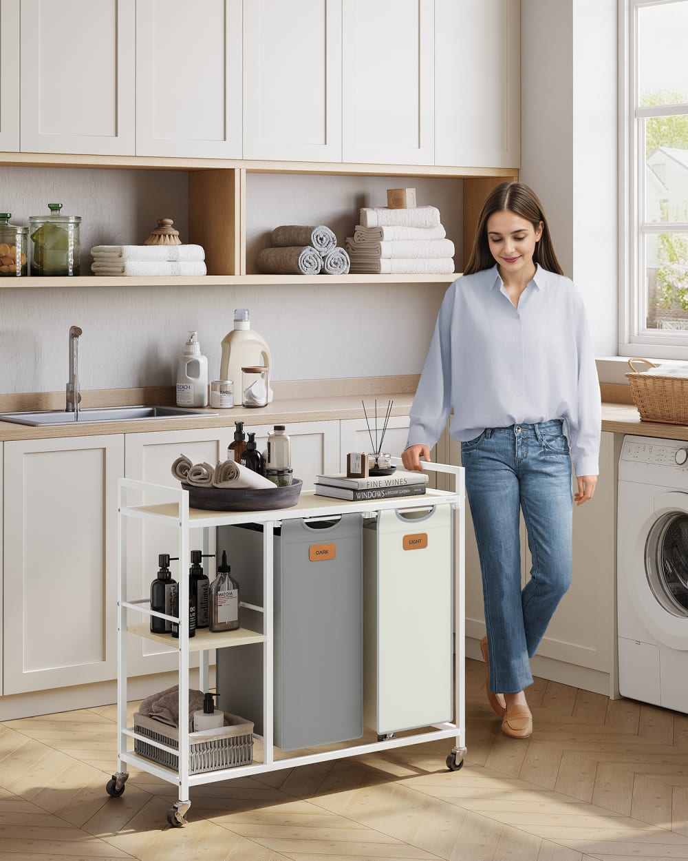 Panier à linge 100l beige naturel gris tourterelle et blanc crème — vue 3