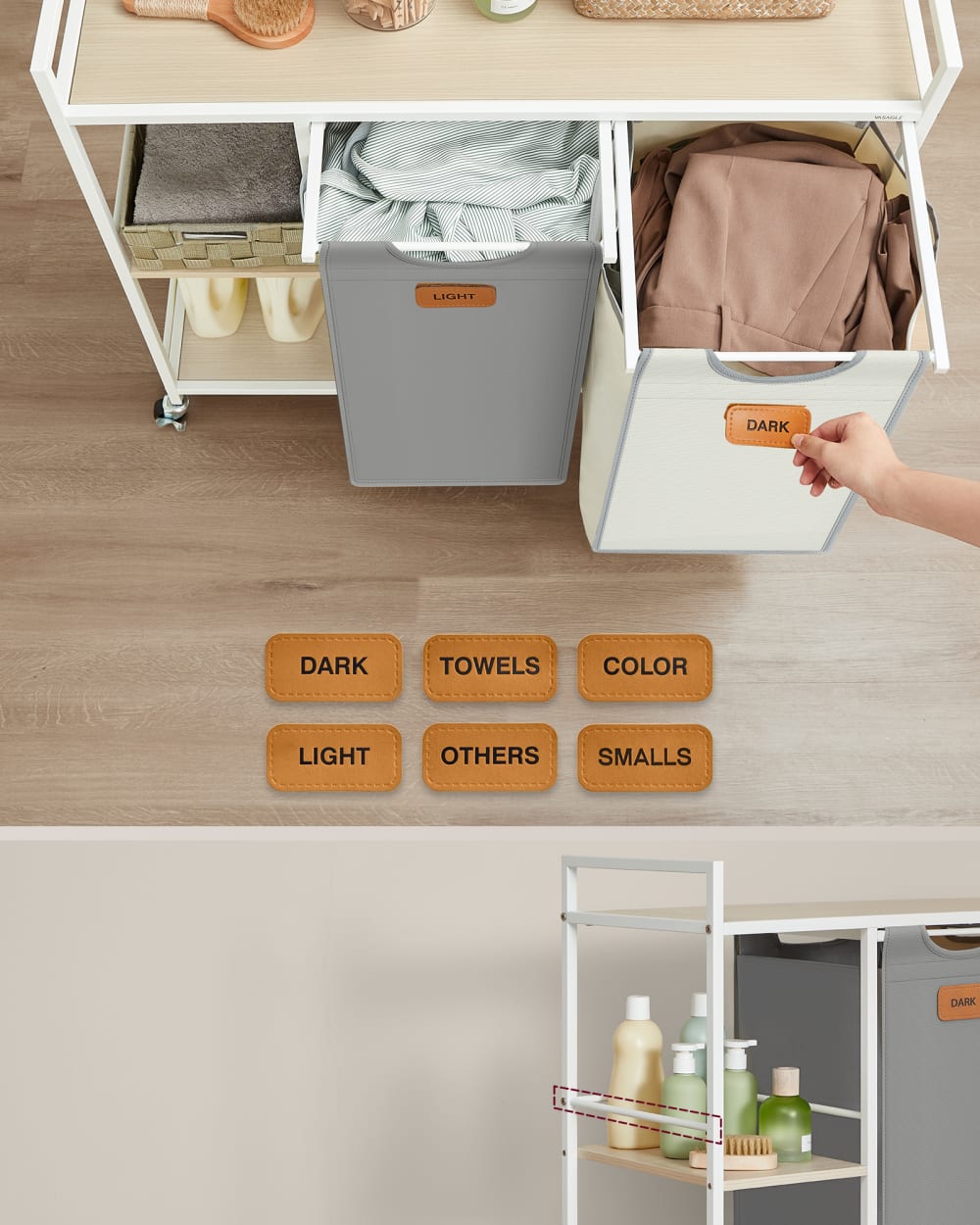 Panier à linge 100l beige naturel gris tourterelle et blanc crème — vue 4
