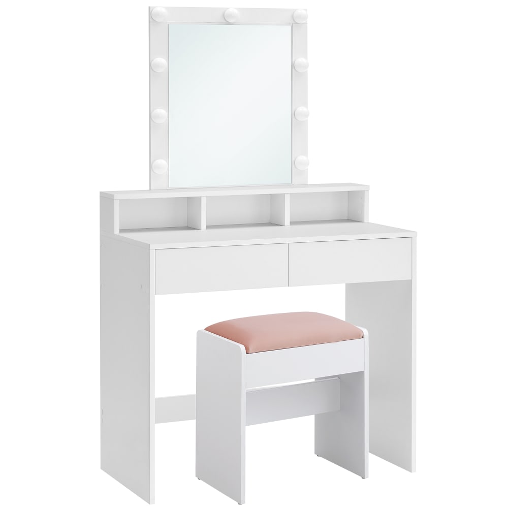 Coiffeuse avec miroir 2 tiroir et tabouret l 80 cm blanc