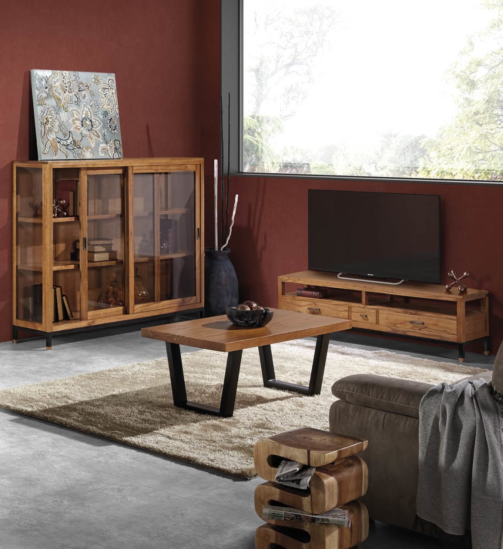 Vitrine à 2 portes coulissantes en bois bicolore L 180 cm - Maisons du Monde