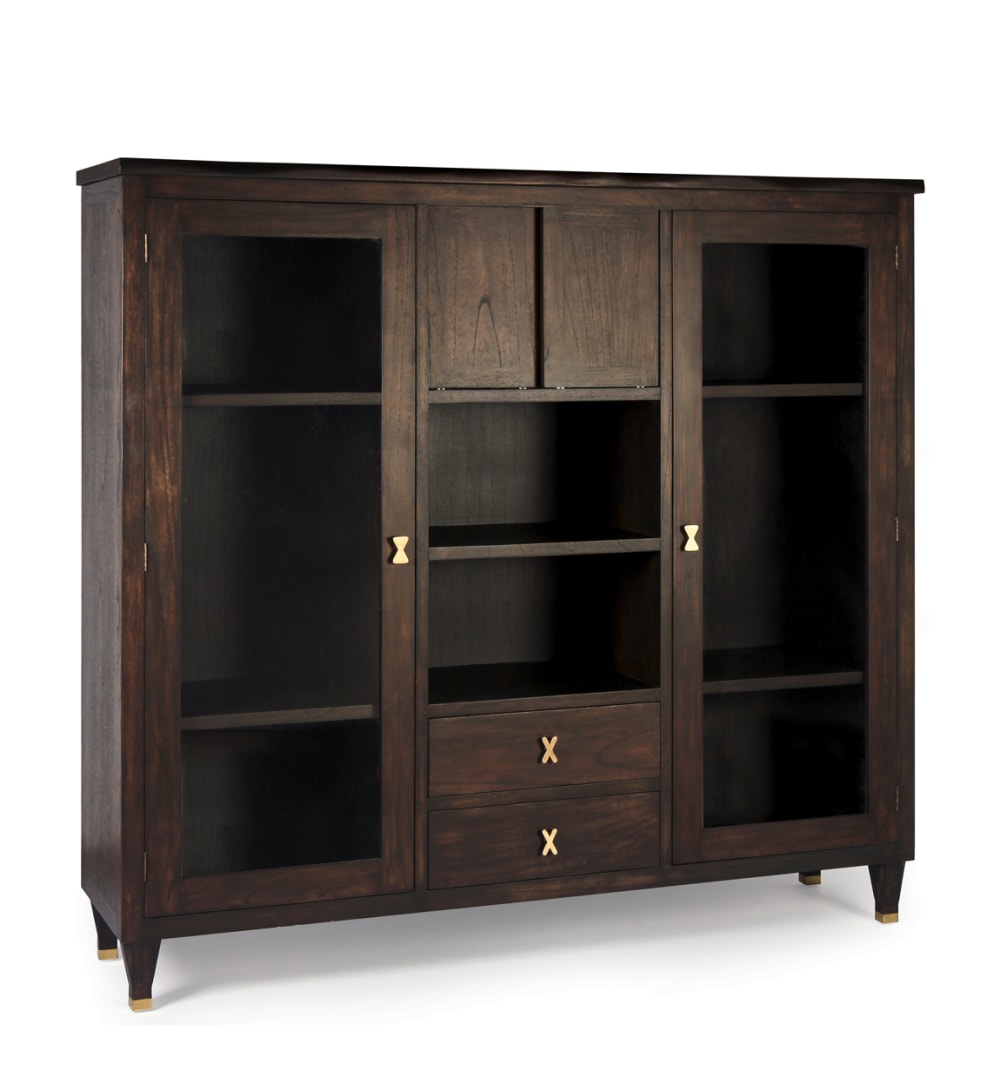 Vitrine en bois brun foncé L 160 cm