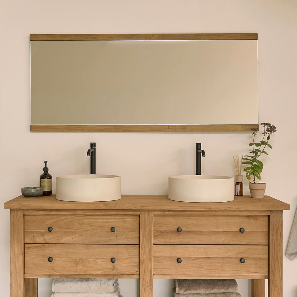 BERAH GETAH Spiegel aus recyceltem Teakholz rechteckig 140 cm NAHELE style landhaus Beige