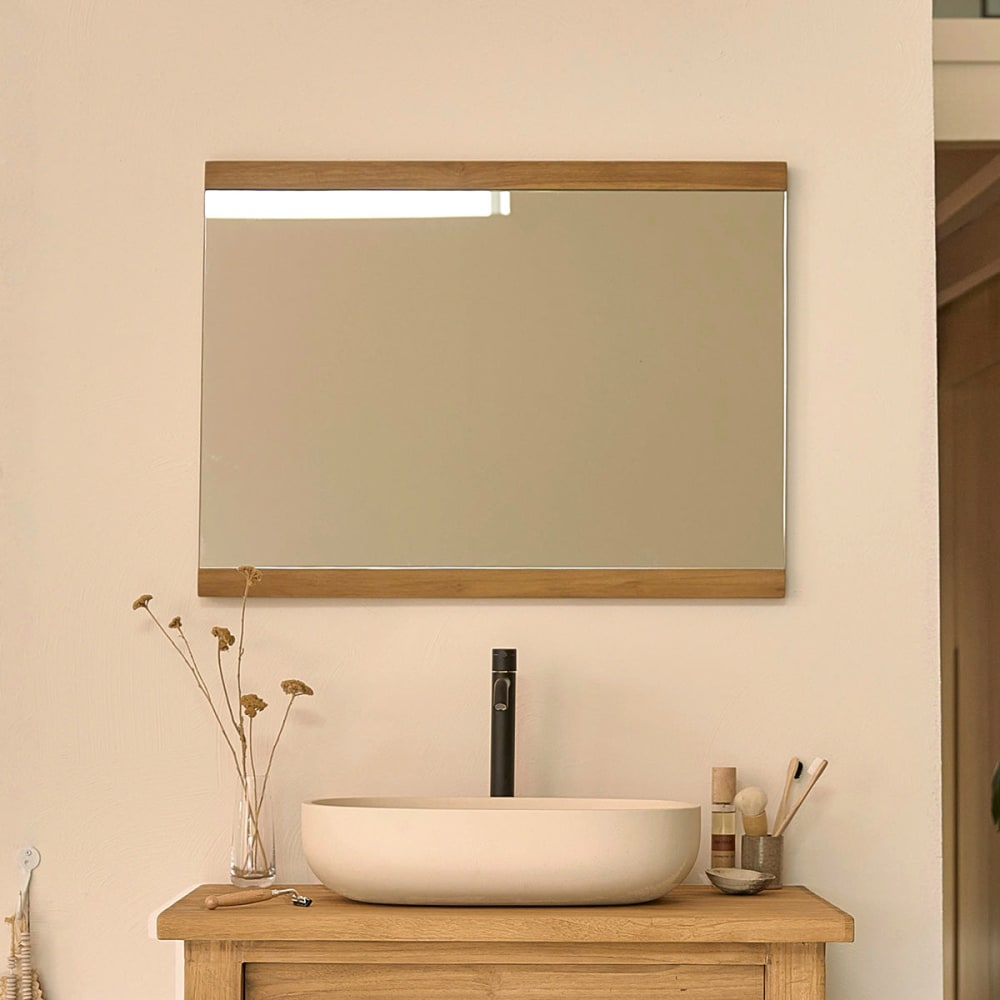BERAH GETAH Spiegel aus recyceltem Teakholz rechteckig 80 cm style landhaus Beige