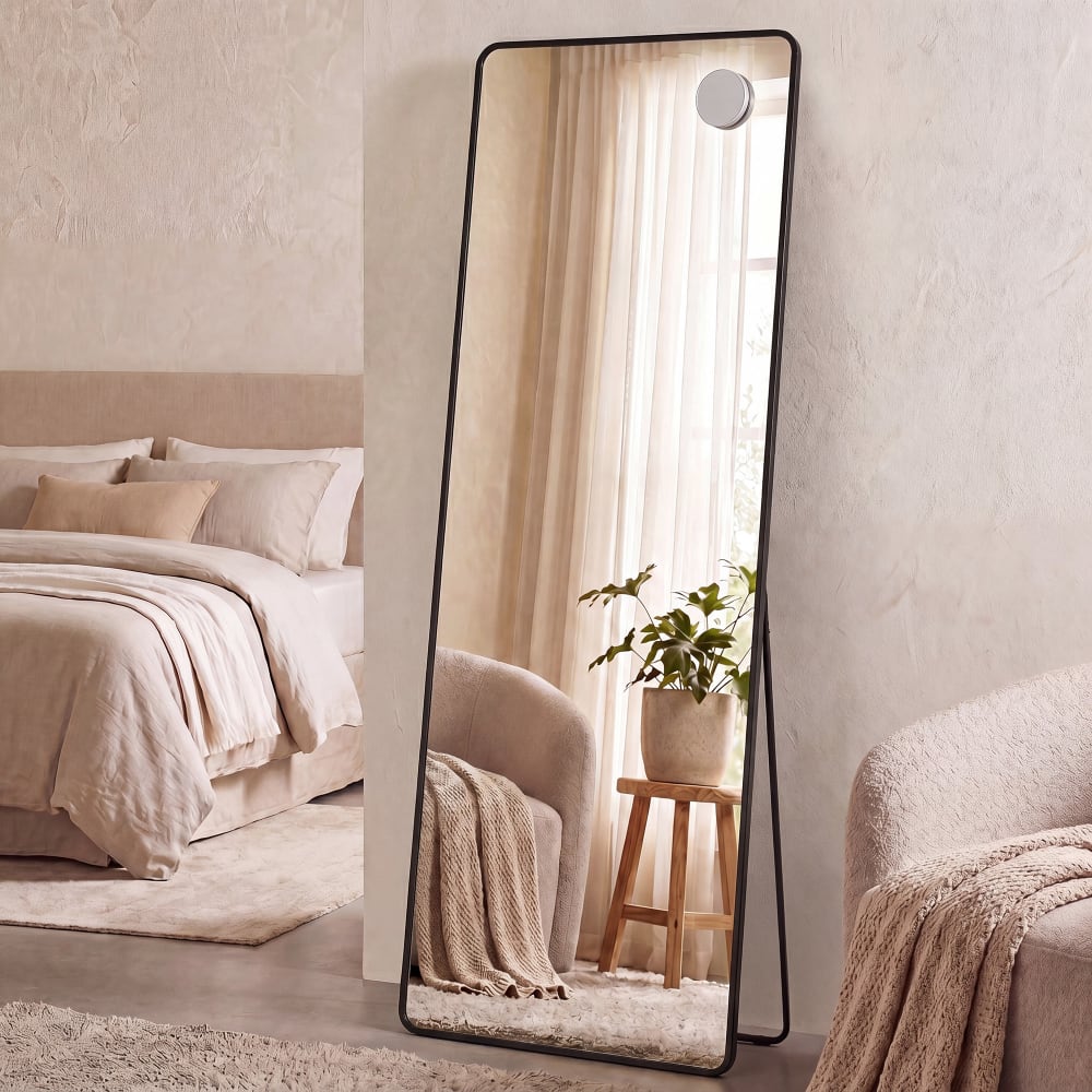 Miroir, avec miroir grossissant, rectangulaire, 160 x 50 cm, noir