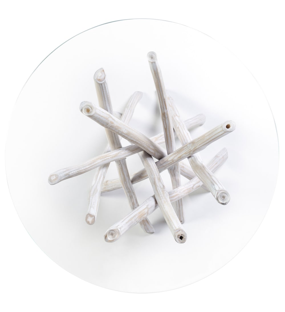 Table d'appoint en verre et bois blanc Ø 50 cm - Maisons du Monde