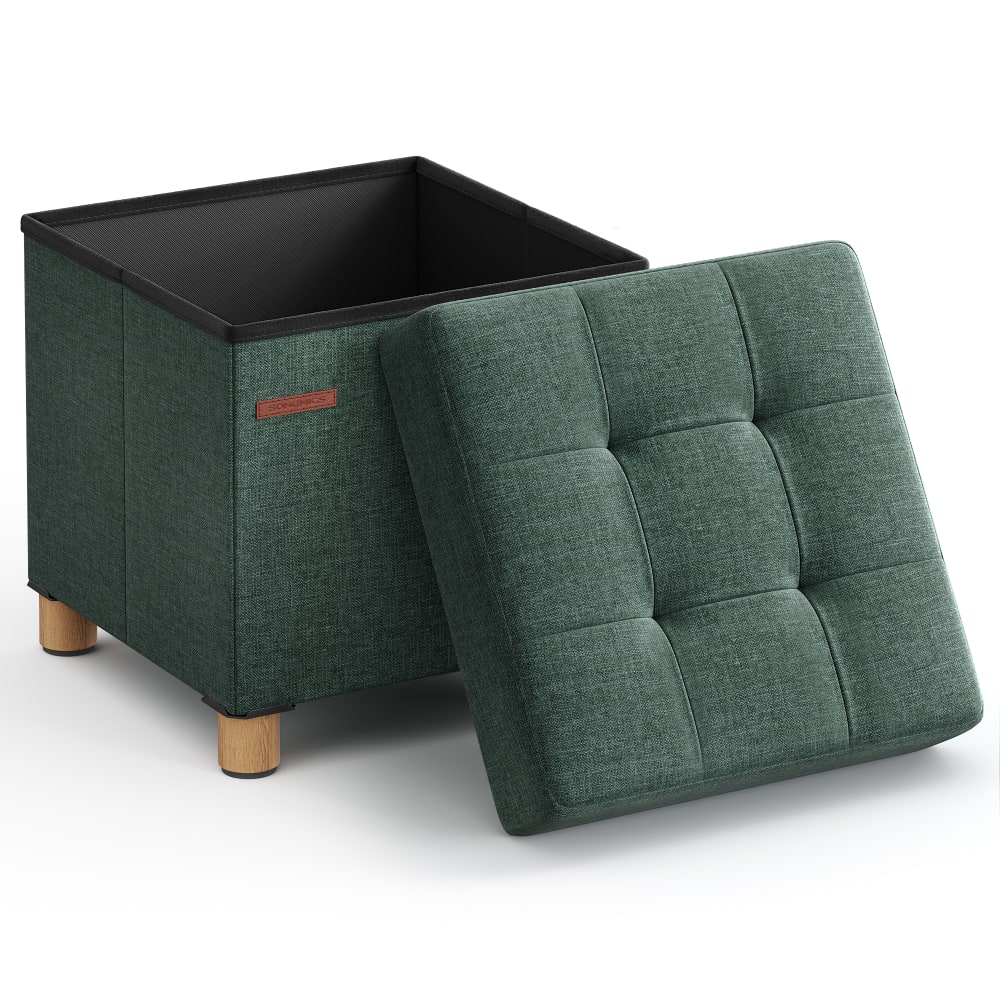 SONGMICS Tabouret de rangement petit banc 38.1 x 38.1 x 40.1 cm 300 kg vert style contemporain - Bois