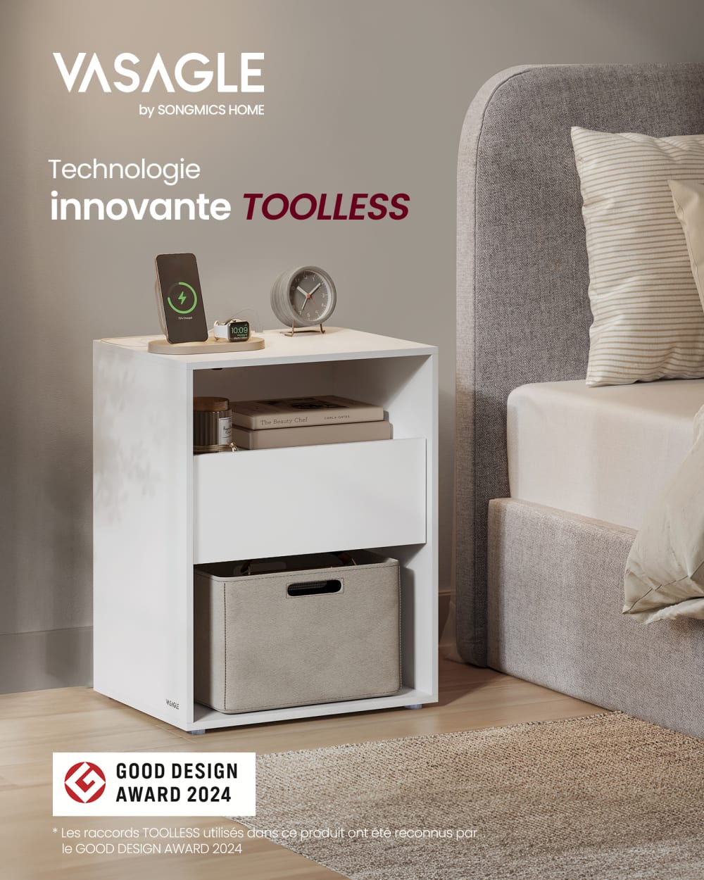 Tables de chevet lot de 2 installation sans outil blanc