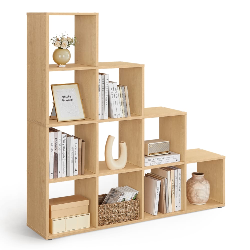 Bibliothèque cube bois 10 cases 129.5 x 27 x 129.5 cm beige
