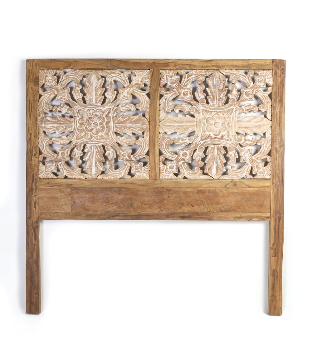 Tête de lit en bois de teck beige blanchi, largeur 165 cm