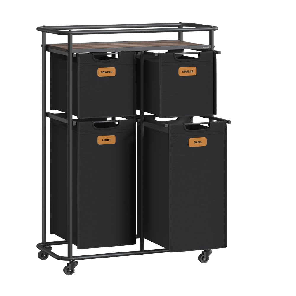 Panier à linge mobile 115l 4 sacs noir d’encre et marron châtaigne — Beyit