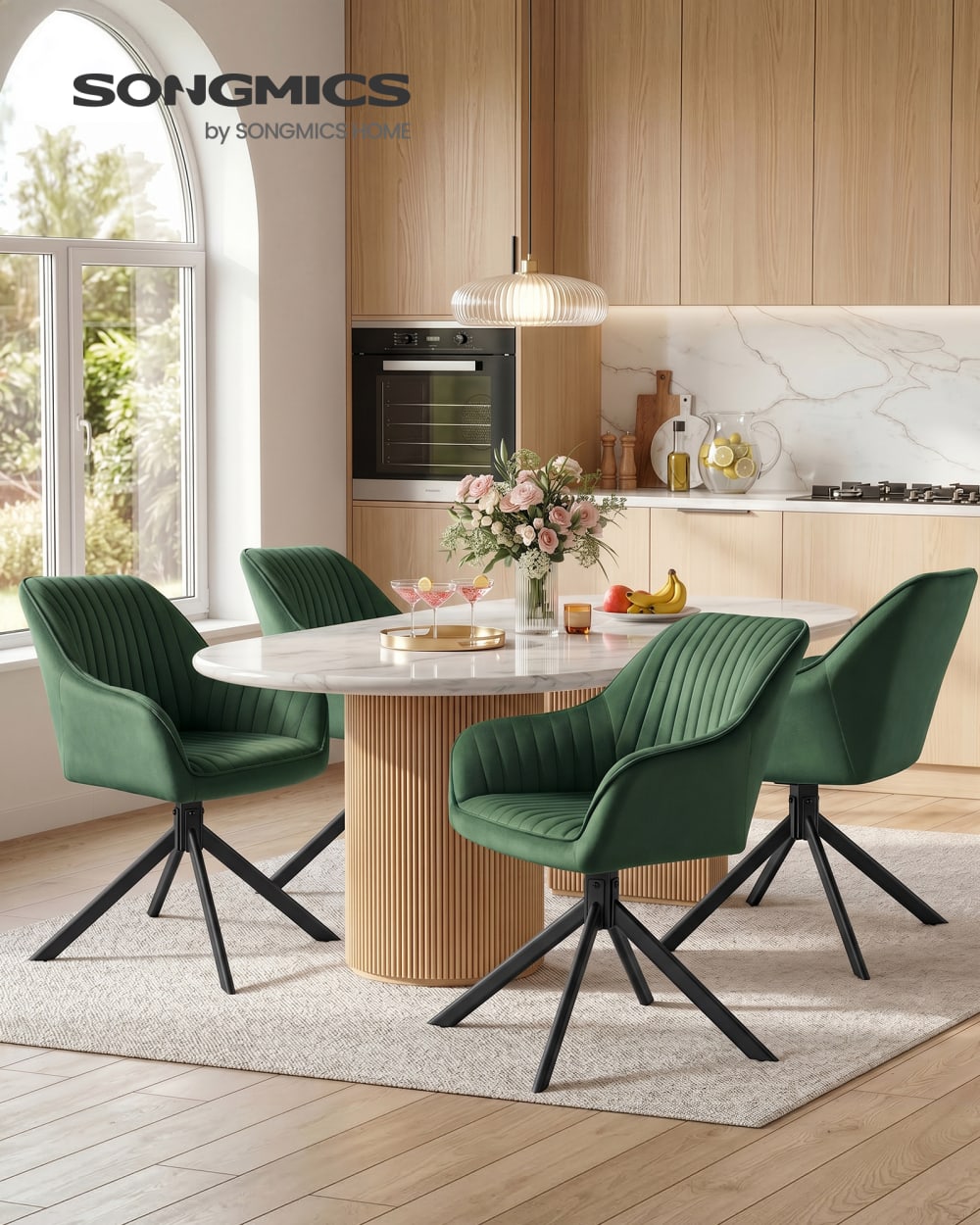 Chaise de salle à manger pivotante en velours 60 x 60 x 81.5 cm vert - Maisons du Monde