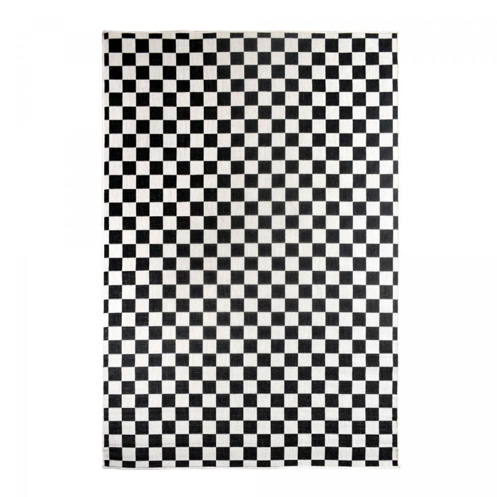 Tapis exterieur pour terrasse, tapis reversible noir et blanc 120x170