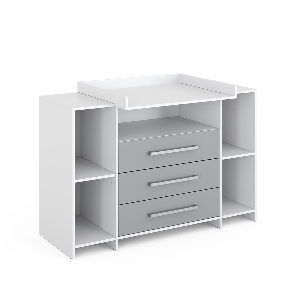 Vicco Wickelkommode XL mit Schubladen, Weiß/Grau 143 x 100cm style modern WEISS SPANPLATTE Baby