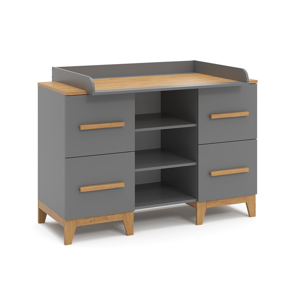 Commode à langer 133x98cm XL avec 4 tiroirs, Gris