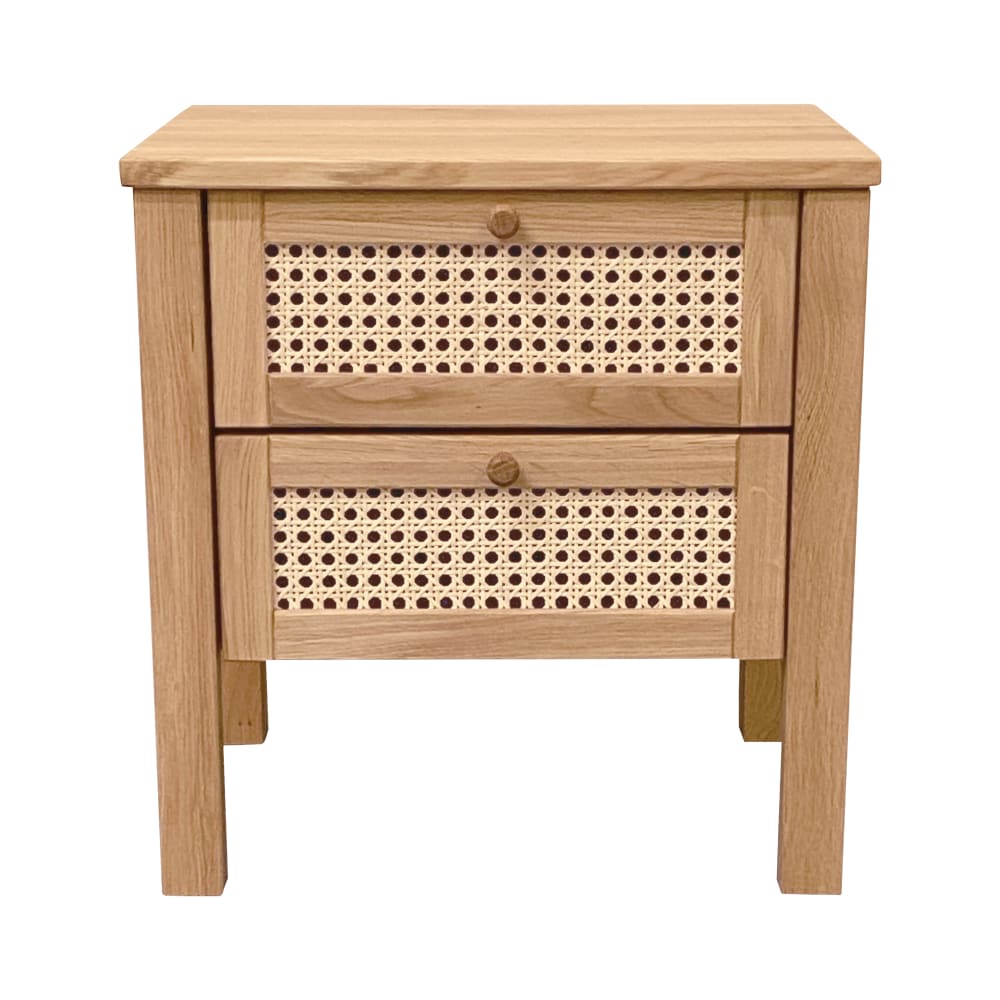 Table de chevet en chêne massif et en cannage