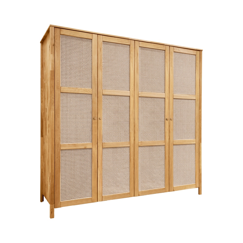 Armoire en chêne massif  et en cannage 4 portes