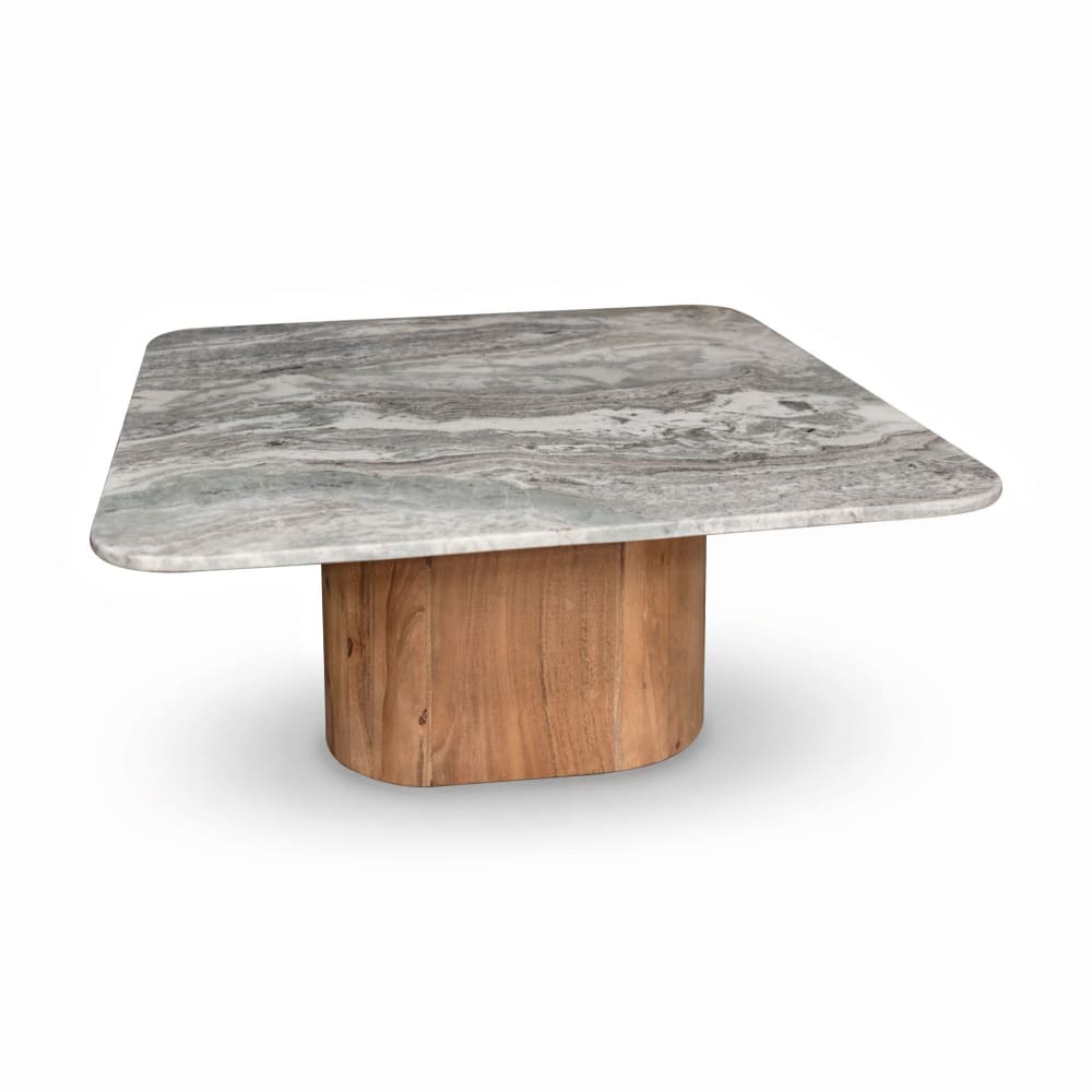 Table basse en marbre gris et pied en bois d'acacia - Maisons du Monde