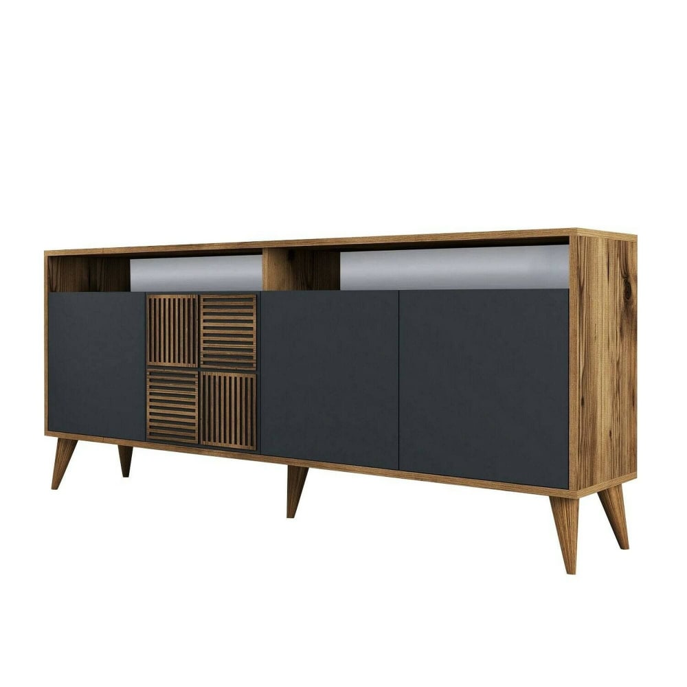 Dmora Konsolentisch Holzeffekt walnuss, anthrazit 180x35 cm style modern Braun Holz
