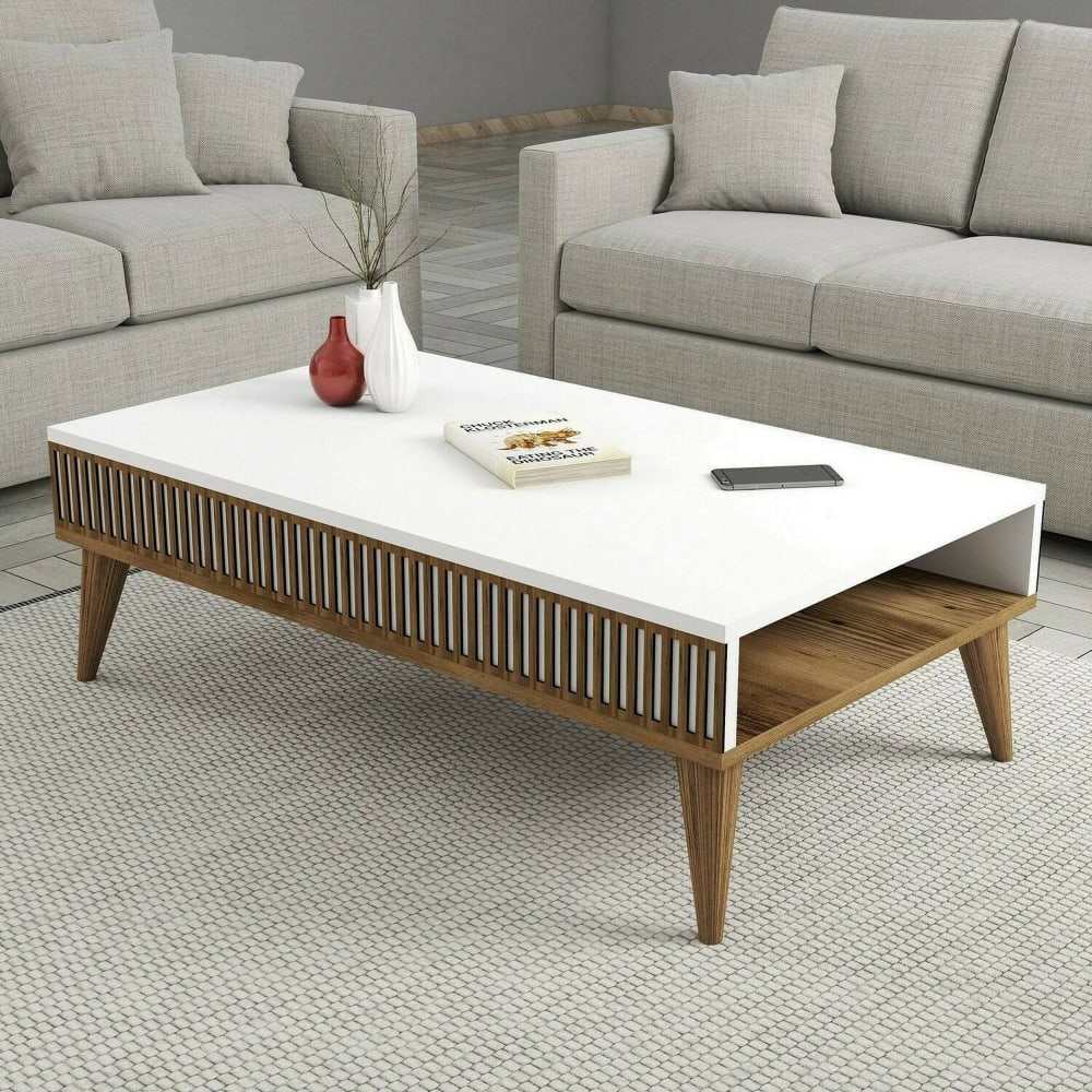 Wohnzimmertisch Holzeffekt walnuss, weiß 105x60 cm - Maisons Du